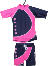 Zunblock, UV-tröja+shorts, Stjärnor, Marinblå/Sugarpink