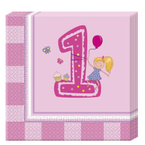 Min första födelsedag, rosa, Servetter 33×33 cm, 20 st