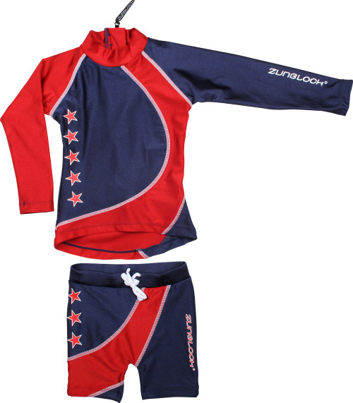 Zunblock, UV-tröja+shorts, LS, Stjärnor, Marinblå/Röd