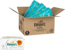Pampers, Baby Dry, Strl 4, månadsbox + Våtservetter