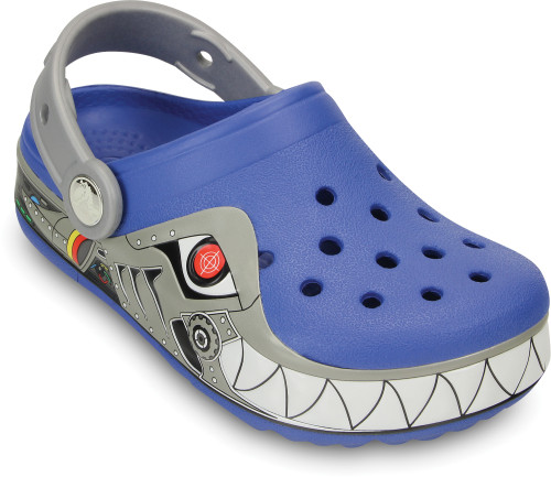 Crocs, Tofflor, Crocband Lights, Robo Shark, Sea Blue/Silver
