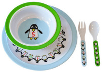 Färg & Form, Penguin Pals, Melaminset, 4 delar, Blå/Grön