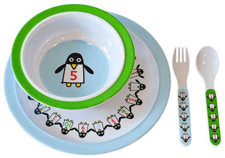 Färg & Form, Penguin Pals, Melaminset, 4 delar, Blå/Grön