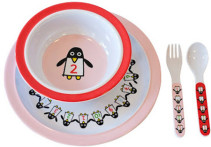 Färg & Form, Penguin Pals, Melaminset, 4 delar, Rosa/Röd