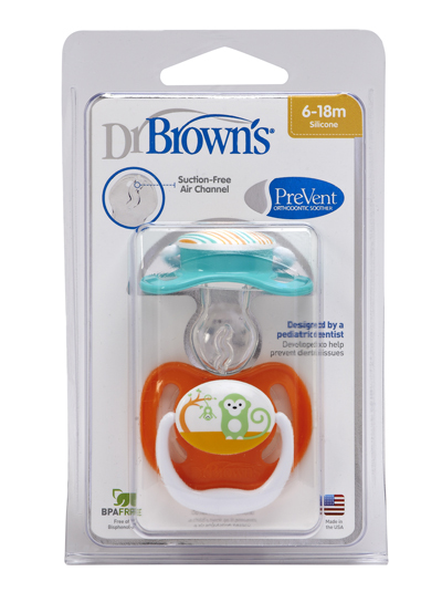 Dr.Brown, PreVent, Sugnapp, 6-18 mån, 2-pack, Turkos/Orange