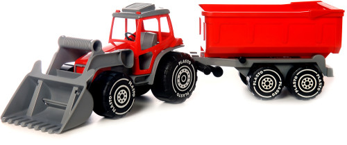 Plasto, Traktor med frontlastare och släp, Röd