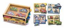 Melissa & Doug, Trälåda Med 4 Klosspussel, Fordon