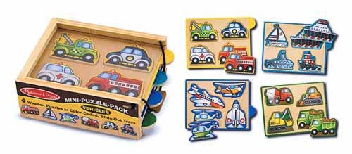 Melissa & Doug, Trälåda Med 4 Klosspussel, Fordon