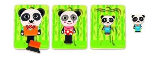 Djeco, Pussel med tre lager, Familjen Panda