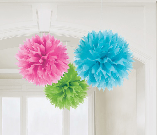 Hängande fluffig dekor, regnbågsfärgad, 41 cm, 3 st