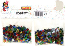 Konfetti i fem olika färger