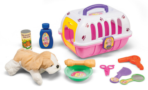 Hund i transportbur, Rosa 25 cm