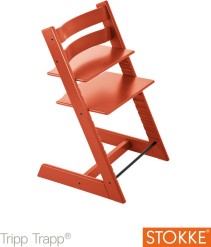 Stokke Tripp Trapp, Matstol, Lava Orange, Inkl. Baby Set och dyna Beige Stripe, Paket