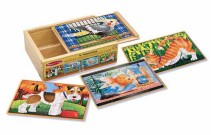 Melissa & Doug, Pussellåda i trä med husdjur, 4×12 bitar