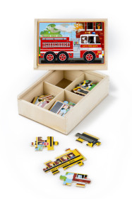Melissa & Doug, Pussellåda i trä med fordon, 4×12 bitar