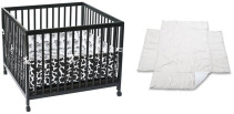 Baby Trold, Lekhage, Svart + Spjälskydd, 100×100 cm, Beige, Paket