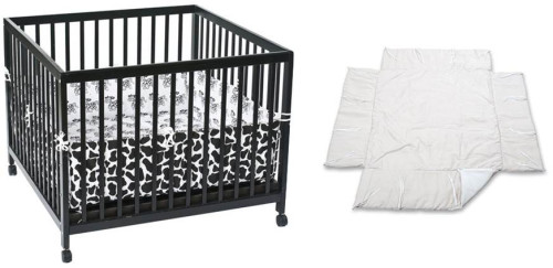 Baby Trold, Lekhage, Svart + Spjälskydd, 100×100 cm, Beige, Paket