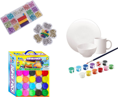 Pärlor med bokstäver + Leklera + Måla dukningsset i porslin, Paket