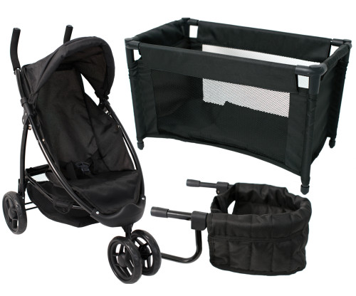 Carena, Mini Traveler, Sittvagn, docksäng & stol på bord för dockor, Svart