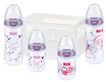 NUK, First Choice+, Startset Nappflaskor m dinapp, Silikon, 4-pack, Lila