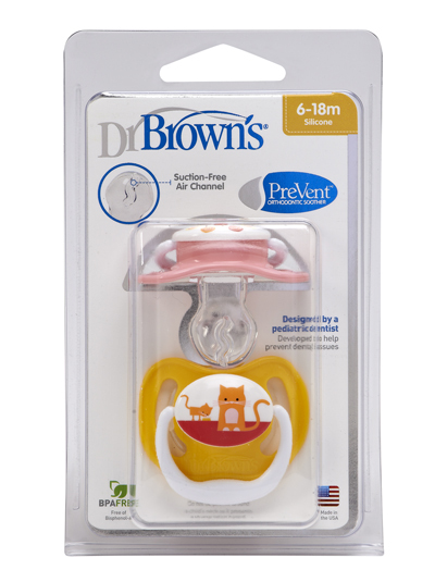 Dr.Brown, PreVent, Sugnapp, 6-18 mån, 2-pack, Gul/Rosa