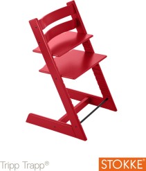 Stokke Tripp Trapp, Matstol, Red, Inkl. Baby Set och dyna Beige Stripe, Paket