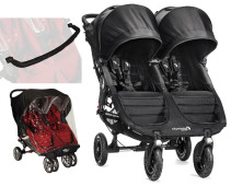 Baby Jogger, Sittvagn, City Mini GT Double, Black/Black + Regnskydd och bygel, Paket