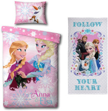 Disney Princess, Frozen, Påslakanset, 150×210 cm + Badhandduk, 70 x 140 cm, Paket