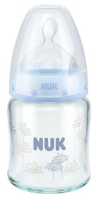 NUK, First Choice+, Glasflaska m dinapp strl 1 M, Silikon, 120ml, Ljusblå
