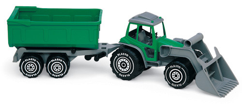 Plasto, Traktor med frontlastare och släp, Grön