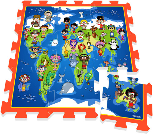 Puzzle play mat, Kids on earth map, 9 pcs