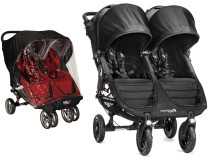 Baby Jogger, Sittvagn, City Mini GT Double, Black/Black + Regnskydd, Paket