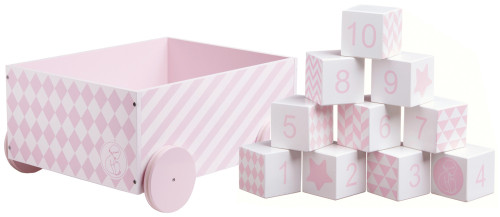 Kids Concept, Barnkammaren, Träklossar + Låda med hjul, Rosa, Paket