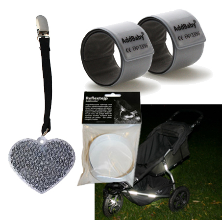 AddBaby, Reflexpaket till barnvagn, Svart/Silver