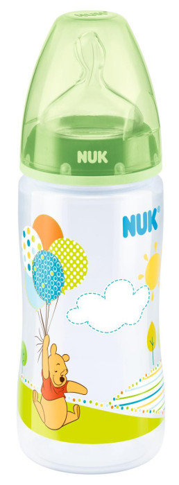NUK, First Choice, Nappflaska Strl 1 M, Silikon, 300ml, Nalle Puh Grön