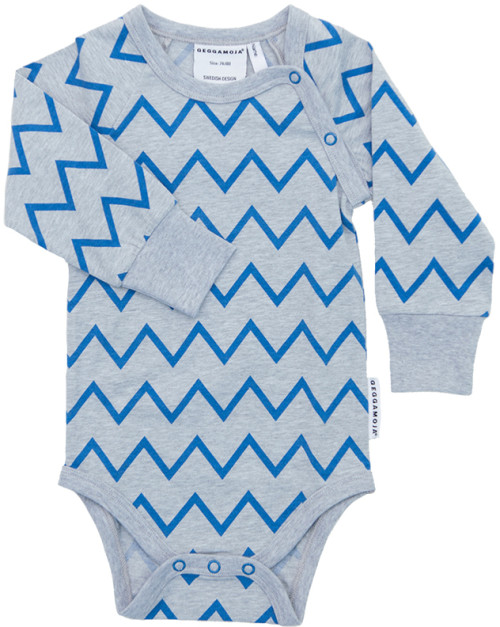 Geggamoja, Långärmad Body, Zick Zack, Grey/Blue
