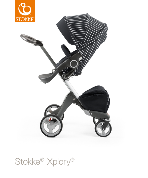 Stokke Xplory, Sittvagn, Black/White Stripes inkl. Summer Kit, Salty Blue, Paket