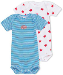 Petit Bateau, Body, 2-pack, Vit/Blå